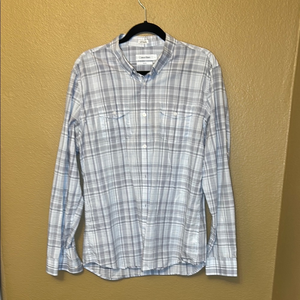Calvin Klein Blue and White Casual Button Down Shirt